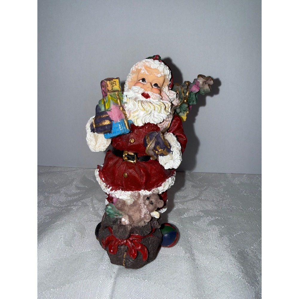 Vintage Santa Claus Figurine Resin Christmas Decor Toy Bag Gifts 5.5 Inch